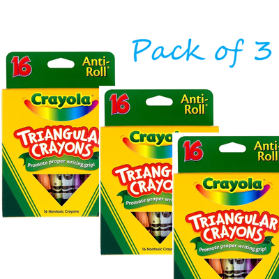 Crayola Anti-Roll  Pack of 3 - Non-Toxic Triangular Crayon, Assorted Color, 16 ct